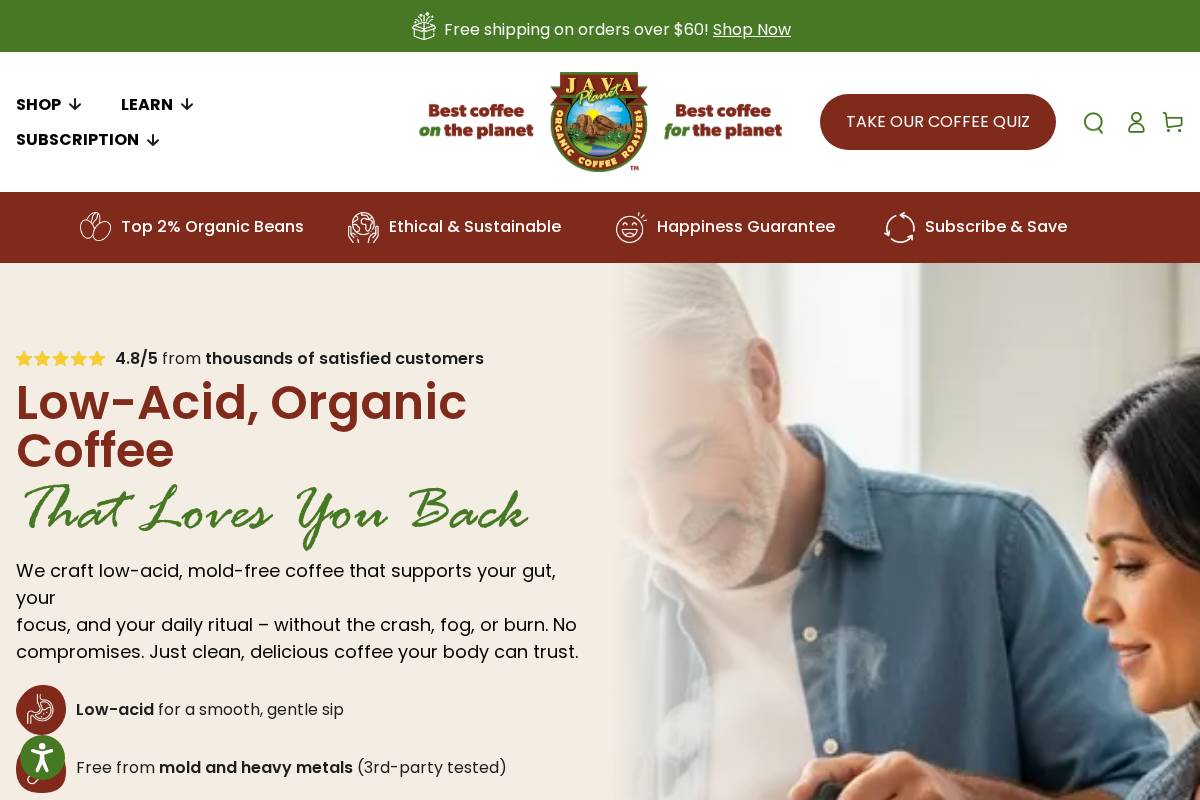jporganiccoffee.com homepage screenshot