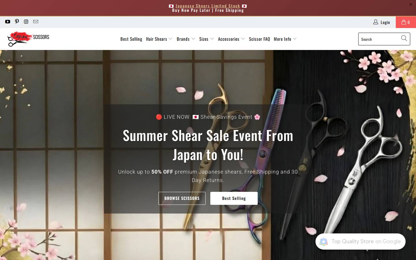 jpscissors.com homepage screenshot