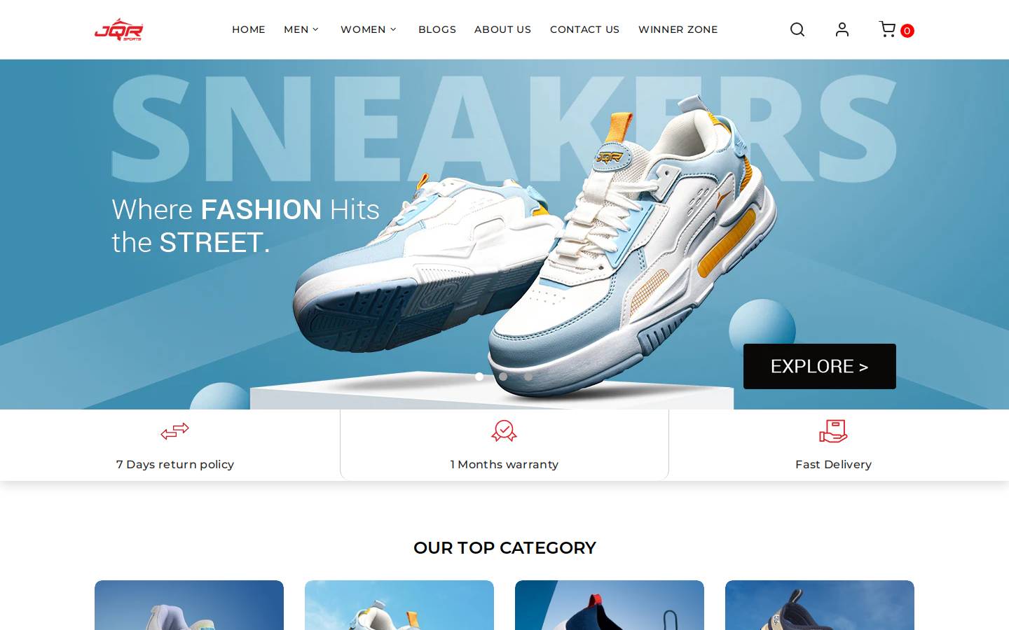 jqrsports.com homepage screenshot