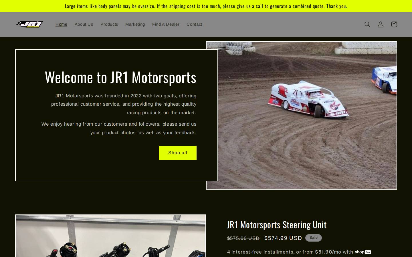 jr1motorsports.com homepage screenshot