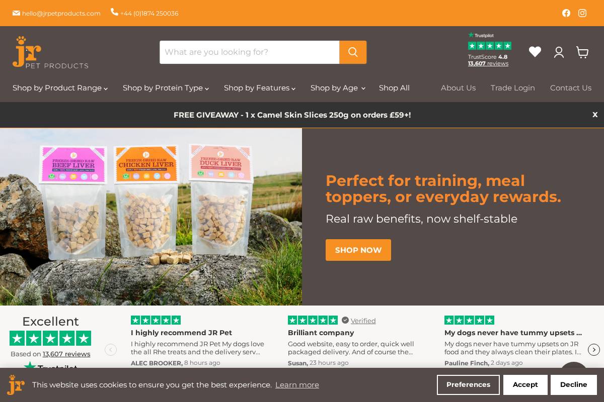 JR Pet Products homepage screenshot