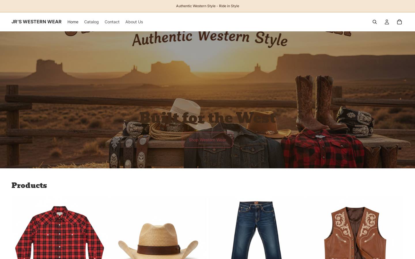 Jrswesternwear homepage screenshot