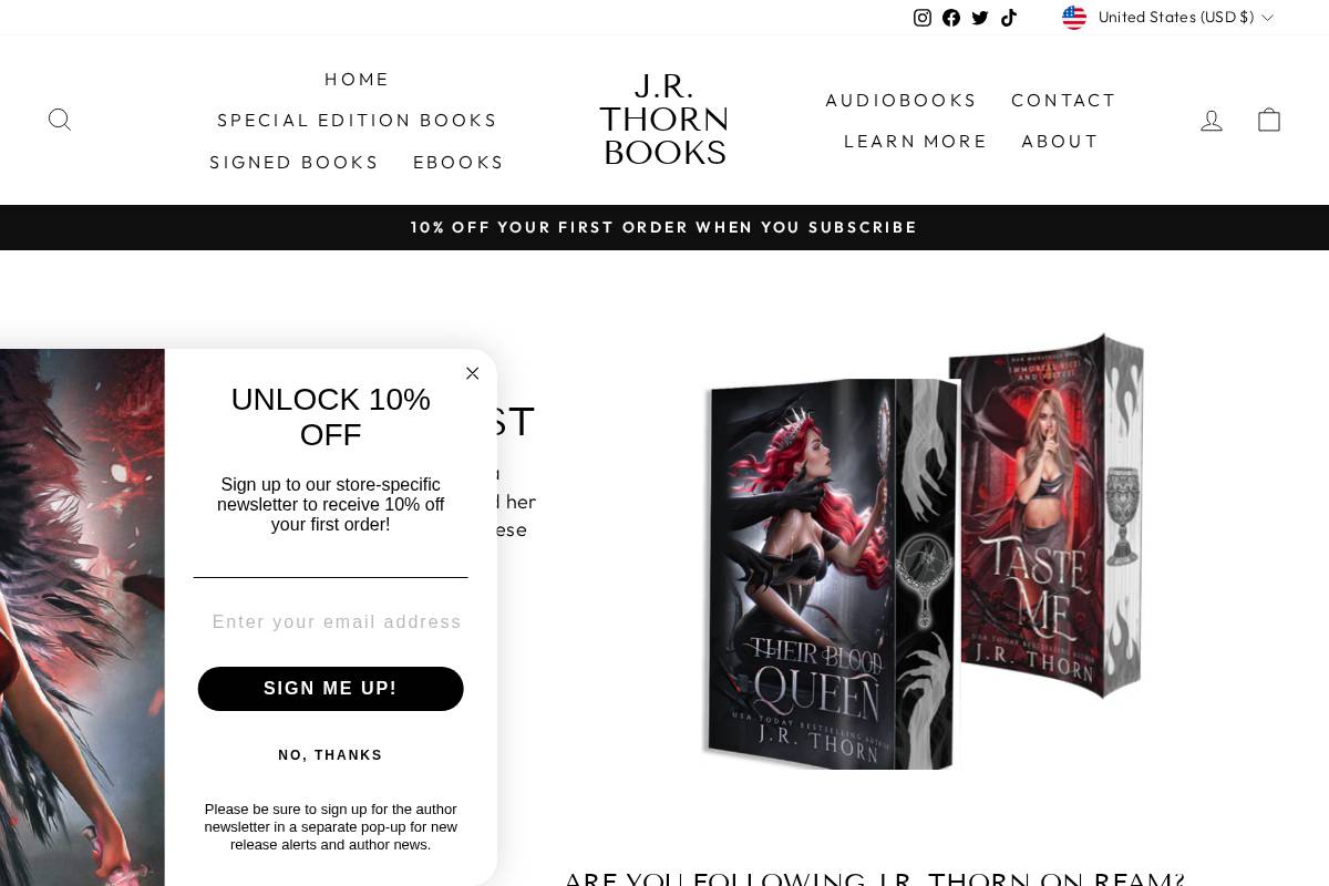 jrthornbooks.com homepage screenshot