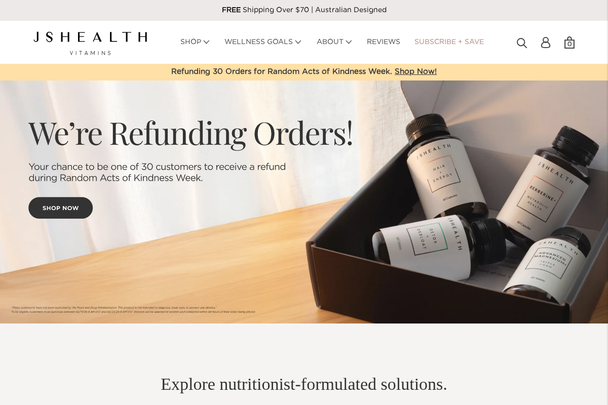 JSHealth Vitamins homepage screenshot