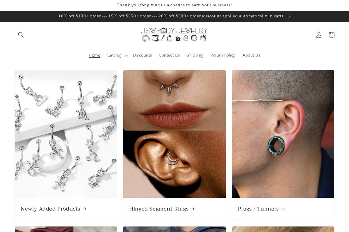 Jswbodyjewelry homepage screenshot