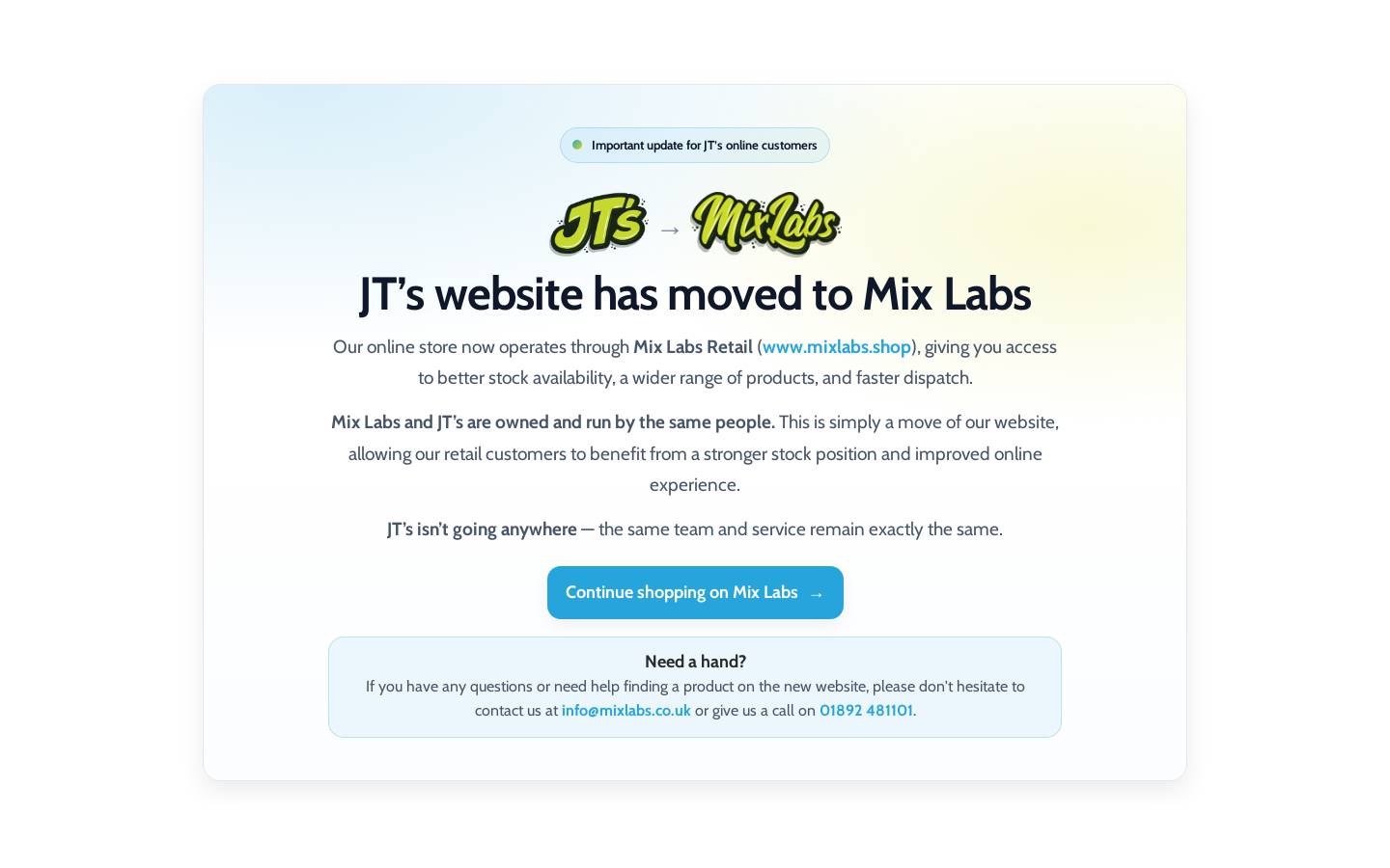 JT's ECig Store homepage screenshot