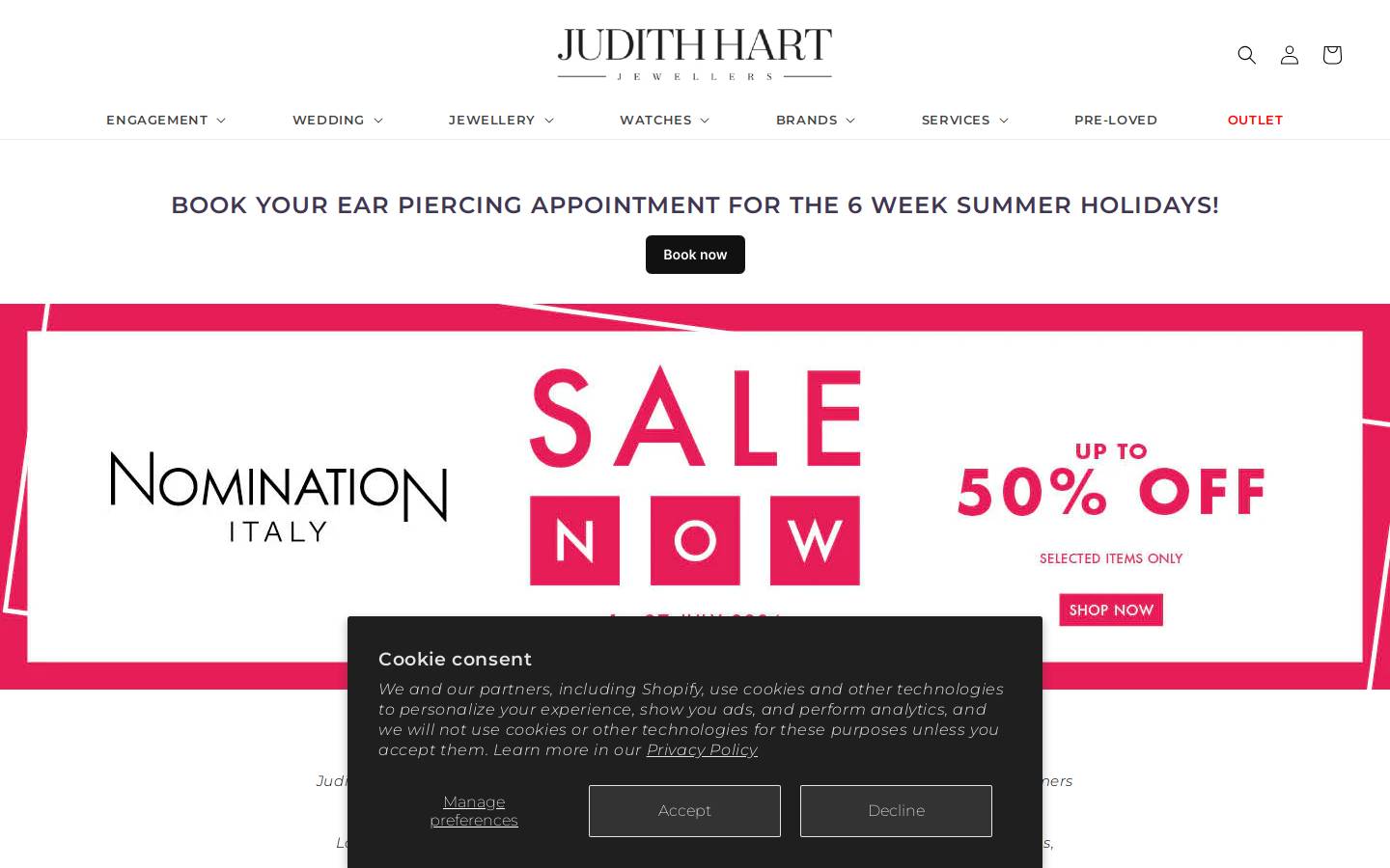 Judith Hart Jewellers homepage screenshot