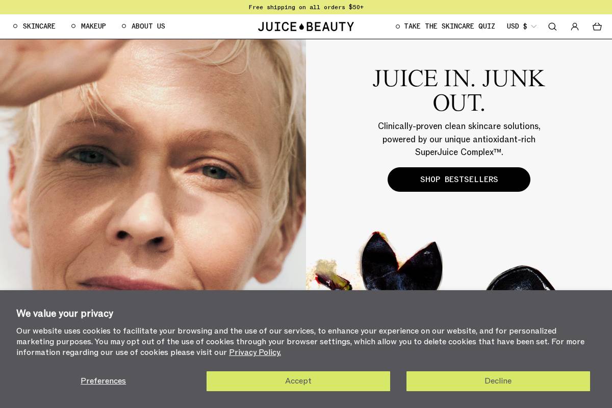 Juice Beauty homepage screenshot