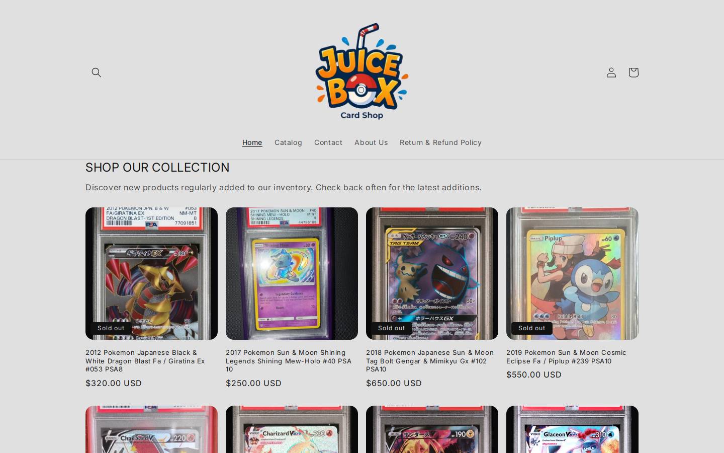 juiceboxcardshop.com homepage screenshot