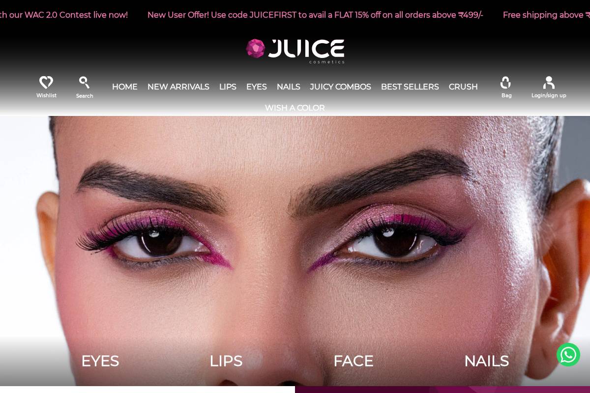 juicecosmetics.in homepage screenshot