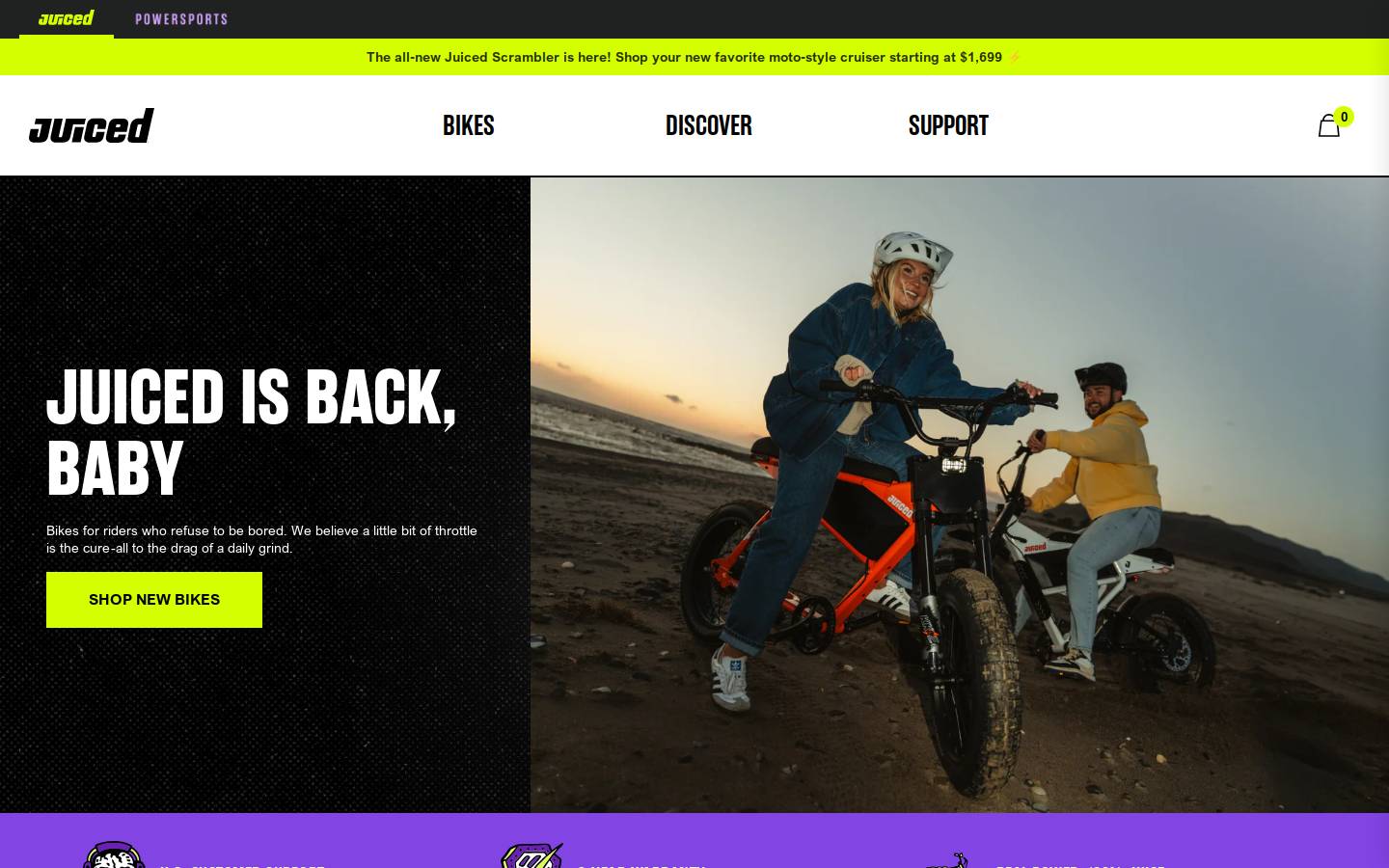 Juiced Bikes homepage screenshot