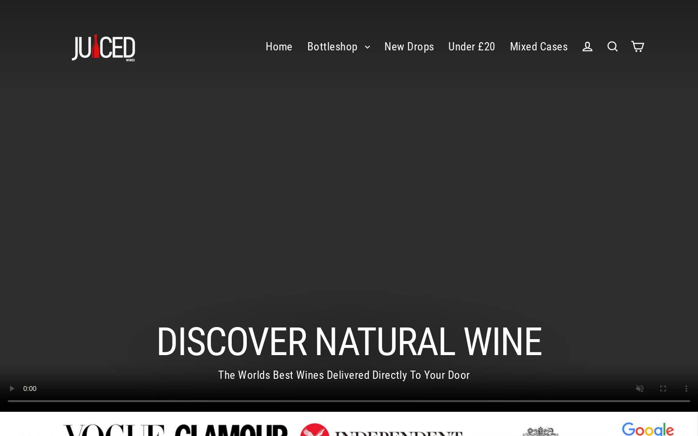 Juicedwines homepage screenshot