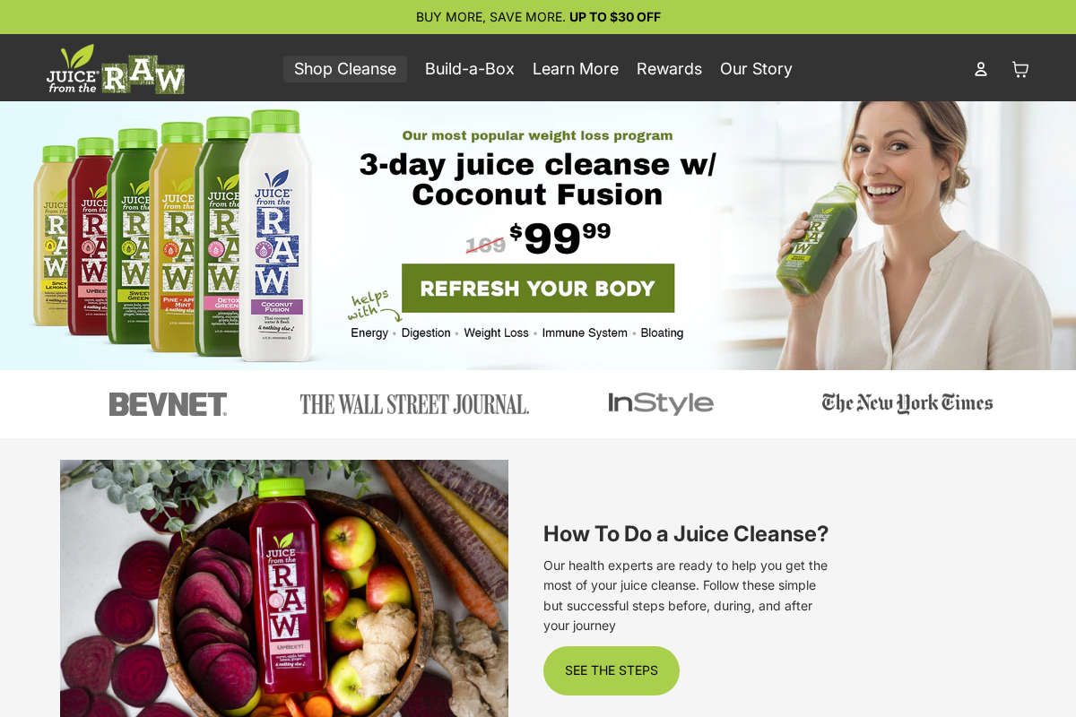 juicefromtheraw.com homepage screenshot