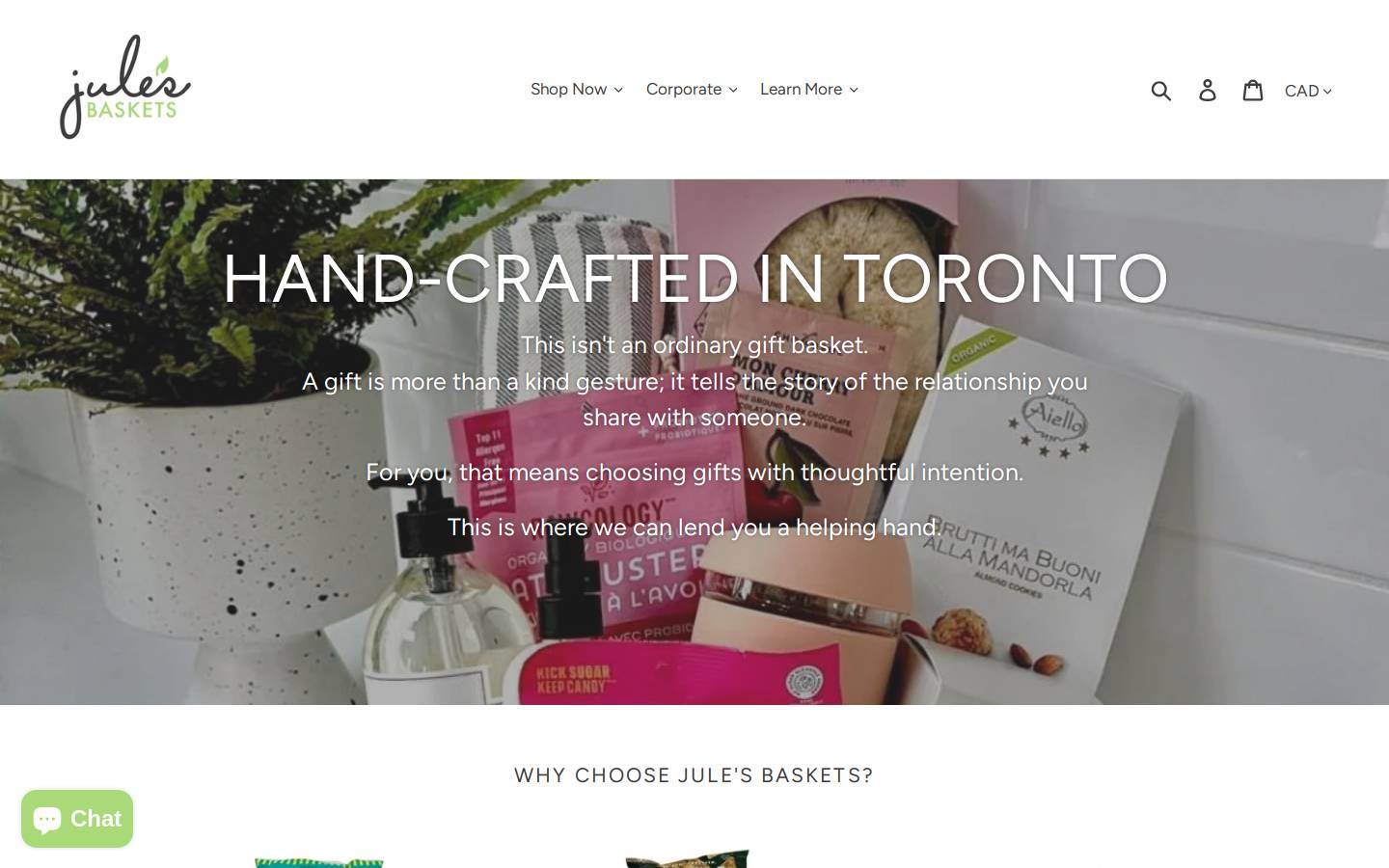 julesbaskets.com homepage screenshot