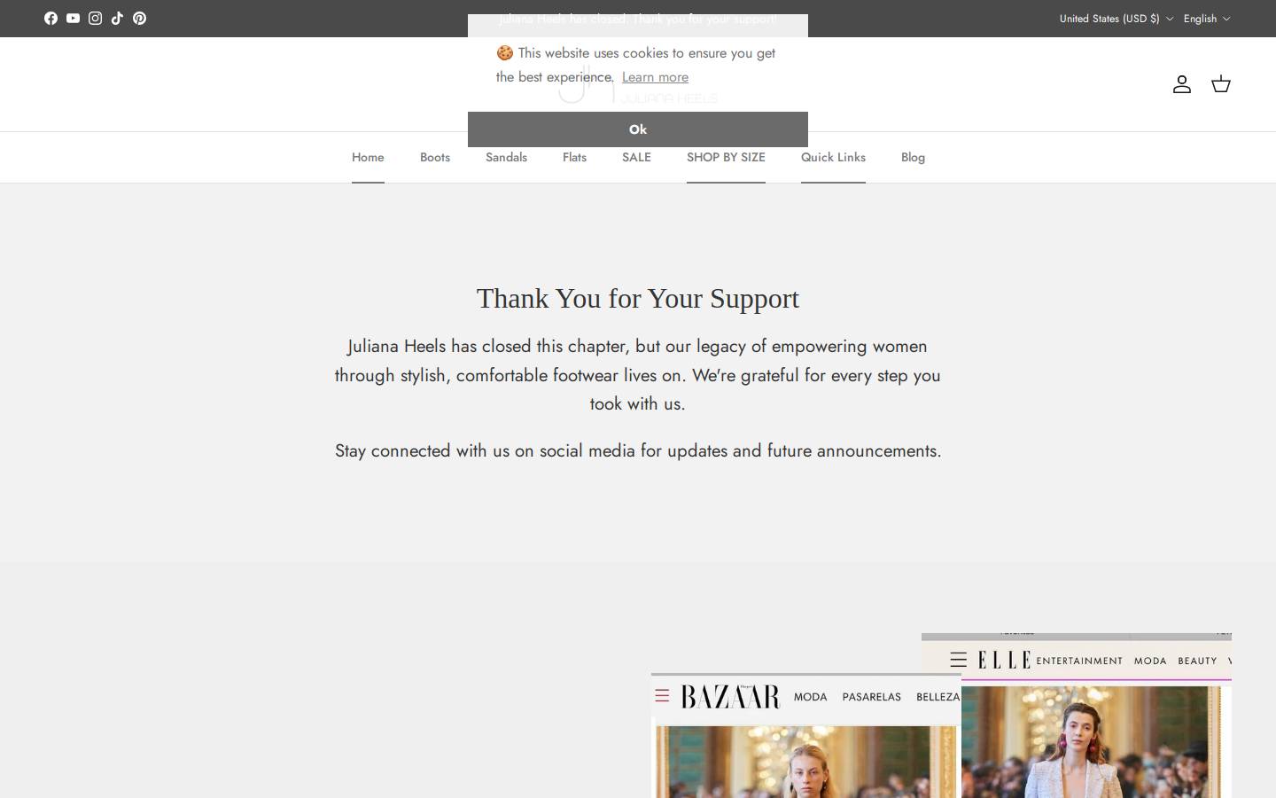 julianaheels.com homepage screenshot