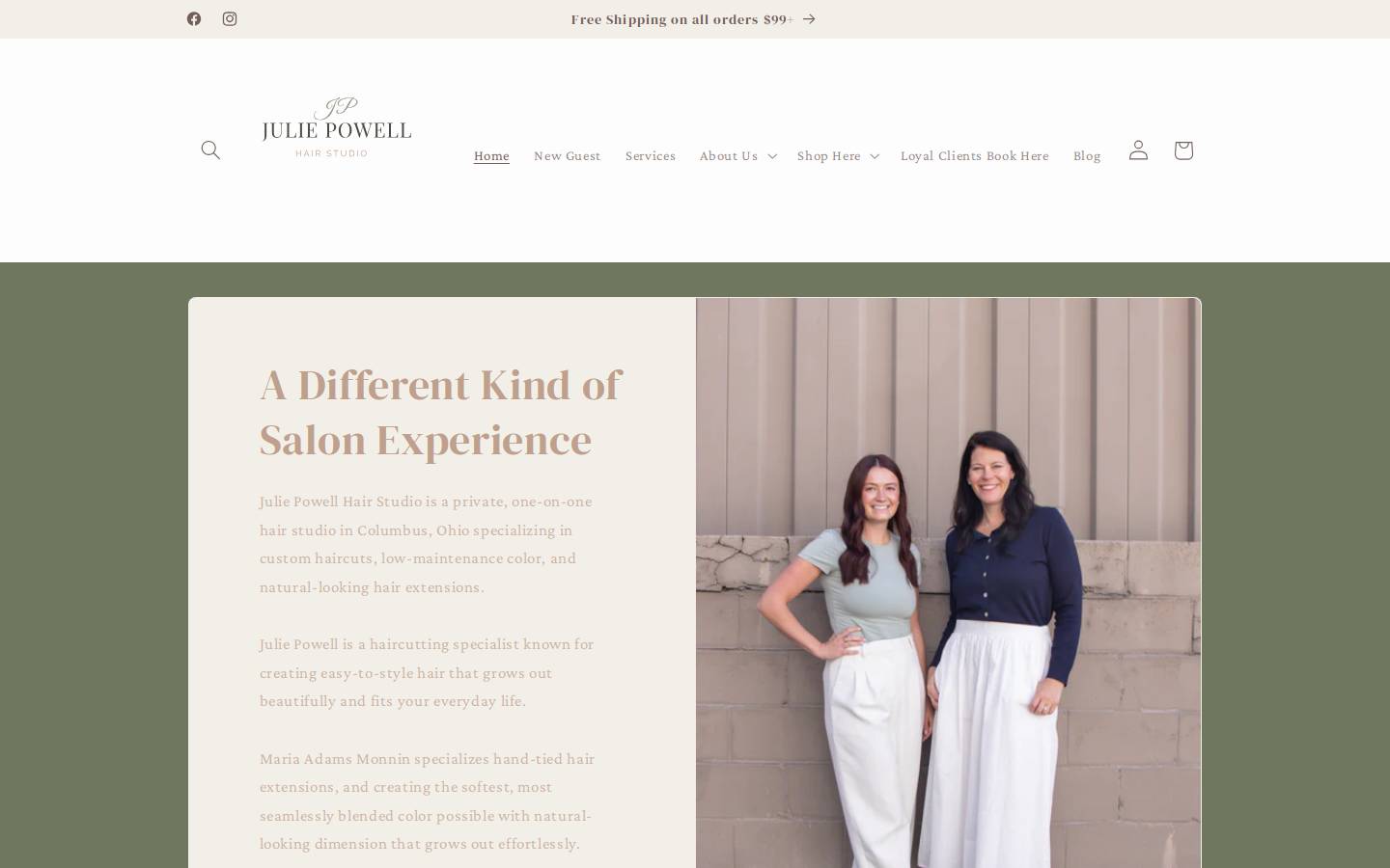 juliepowellhairstudio.com homepage screenshot