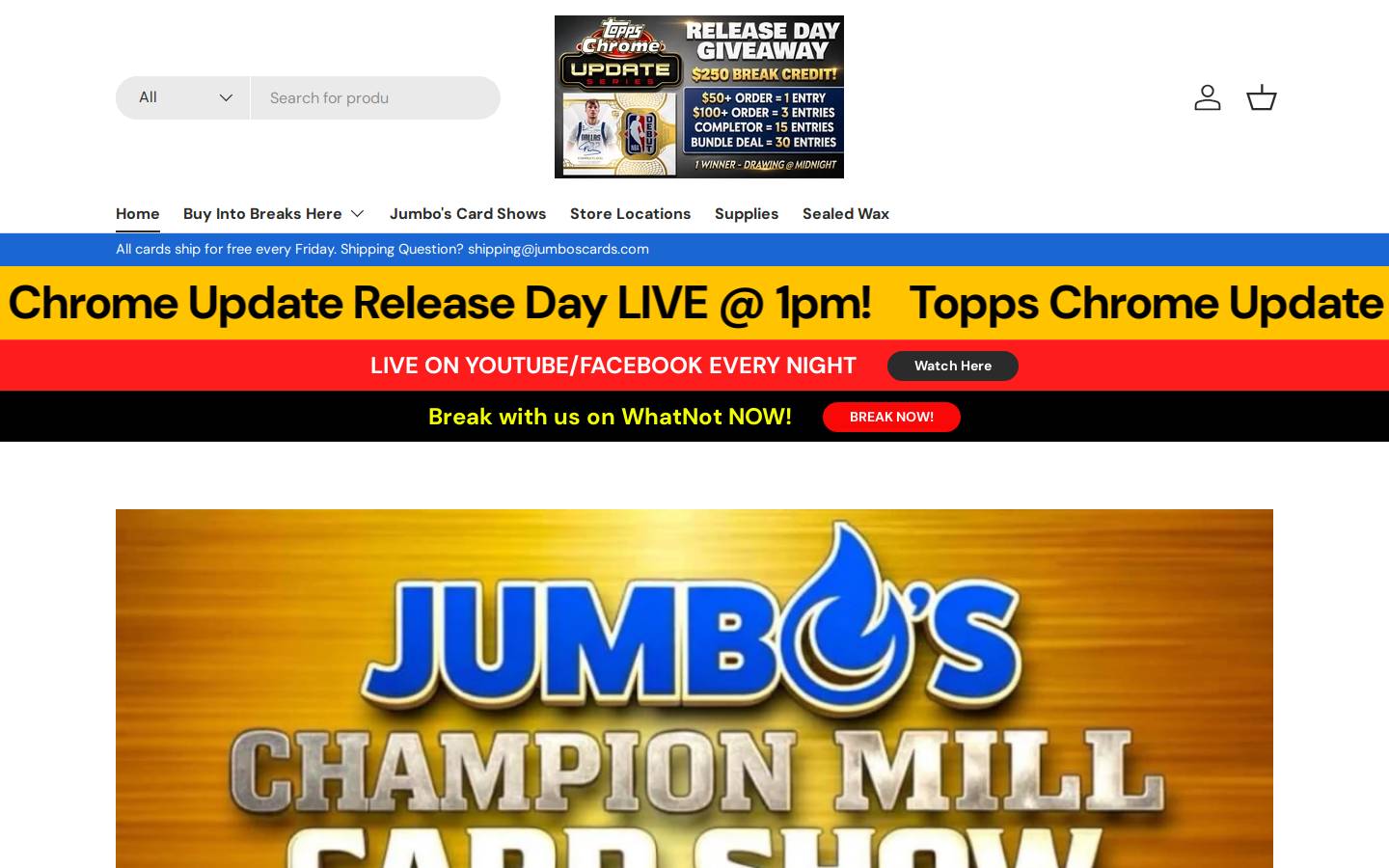 jumboscards.com homepage screenshot