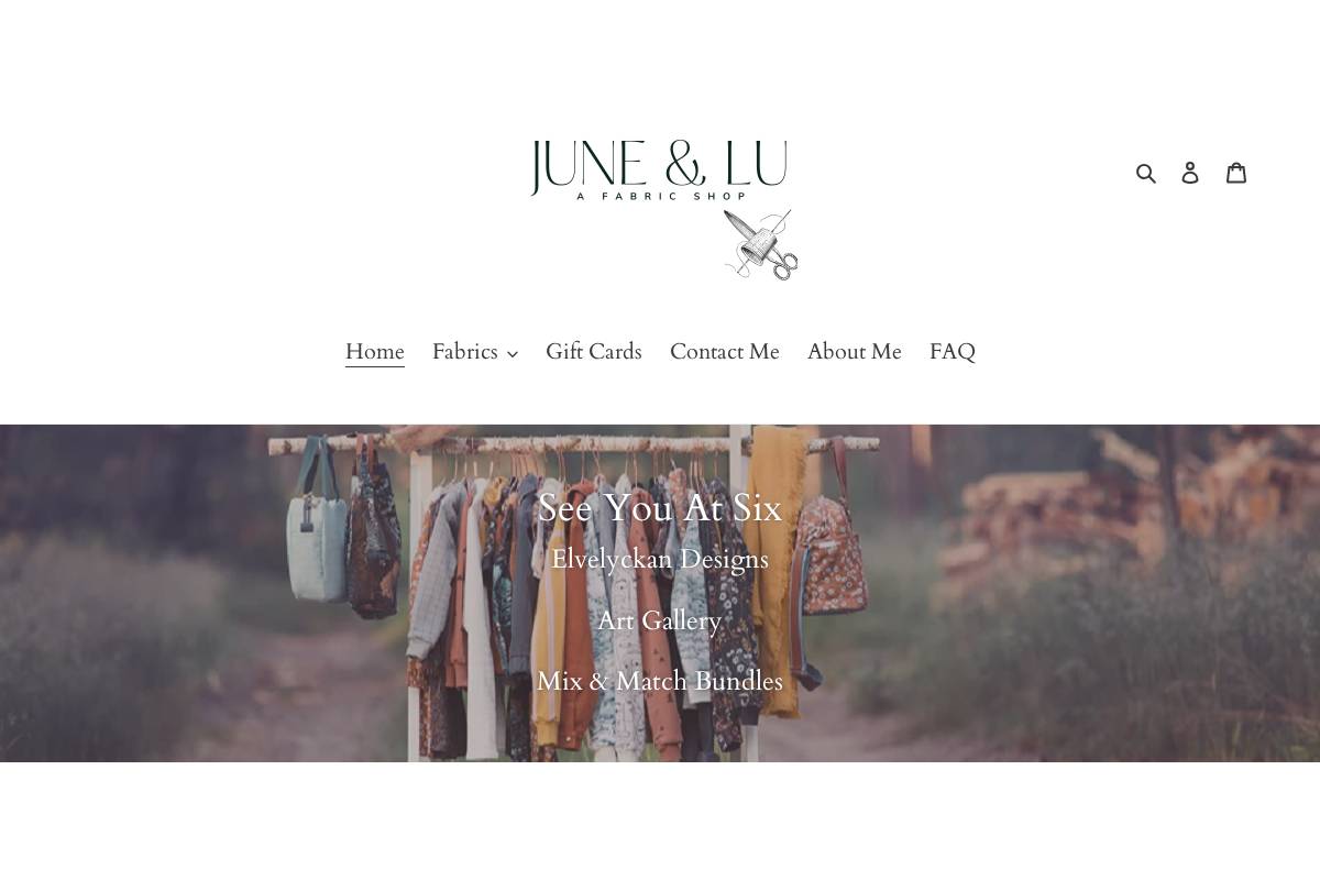 Juneandlufabrics homepage screenshot