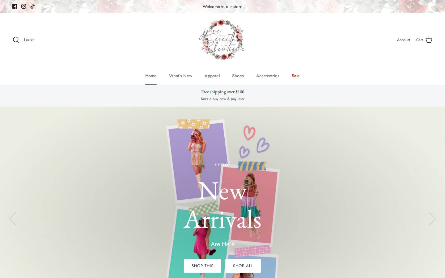 juneseventhboutique.com homepage screenshot