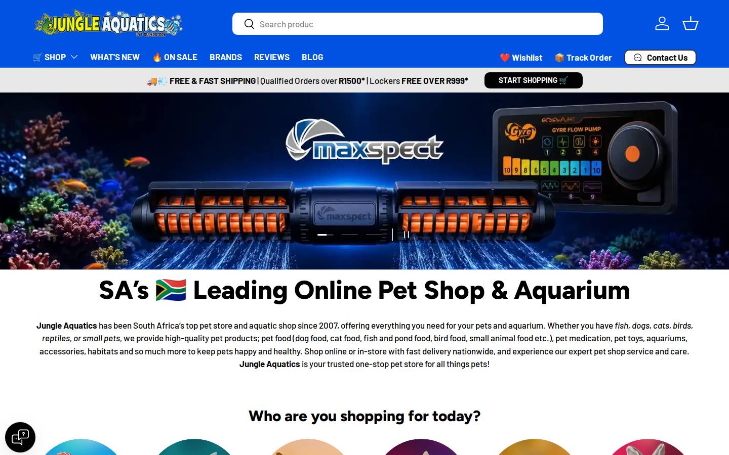 jungleaquatics.com homepage screenshot