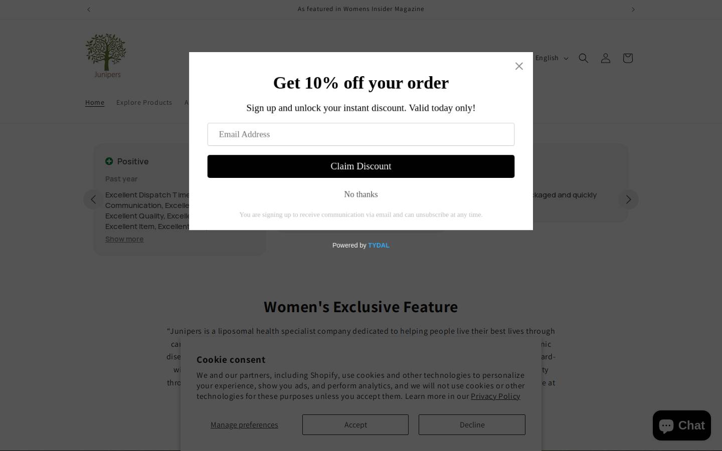 Junipers Health homepage screenshot
