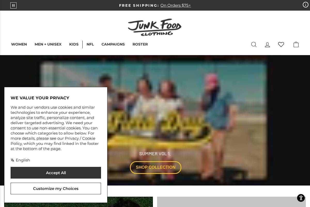 Junk Food Clothing homepage screenshot