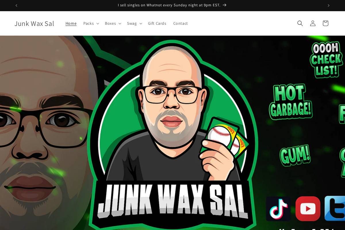 junkwaxsal.com homepage screenshot