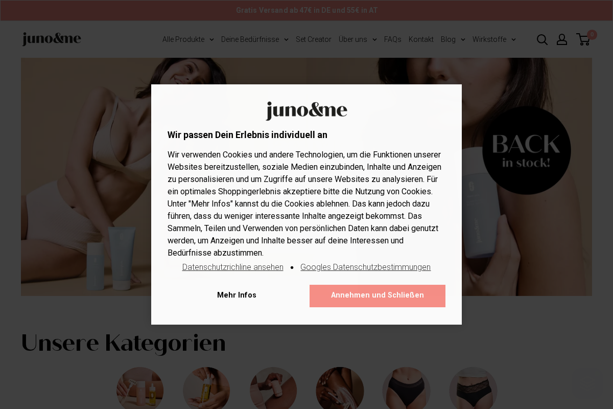 juno&me homepage screenshot