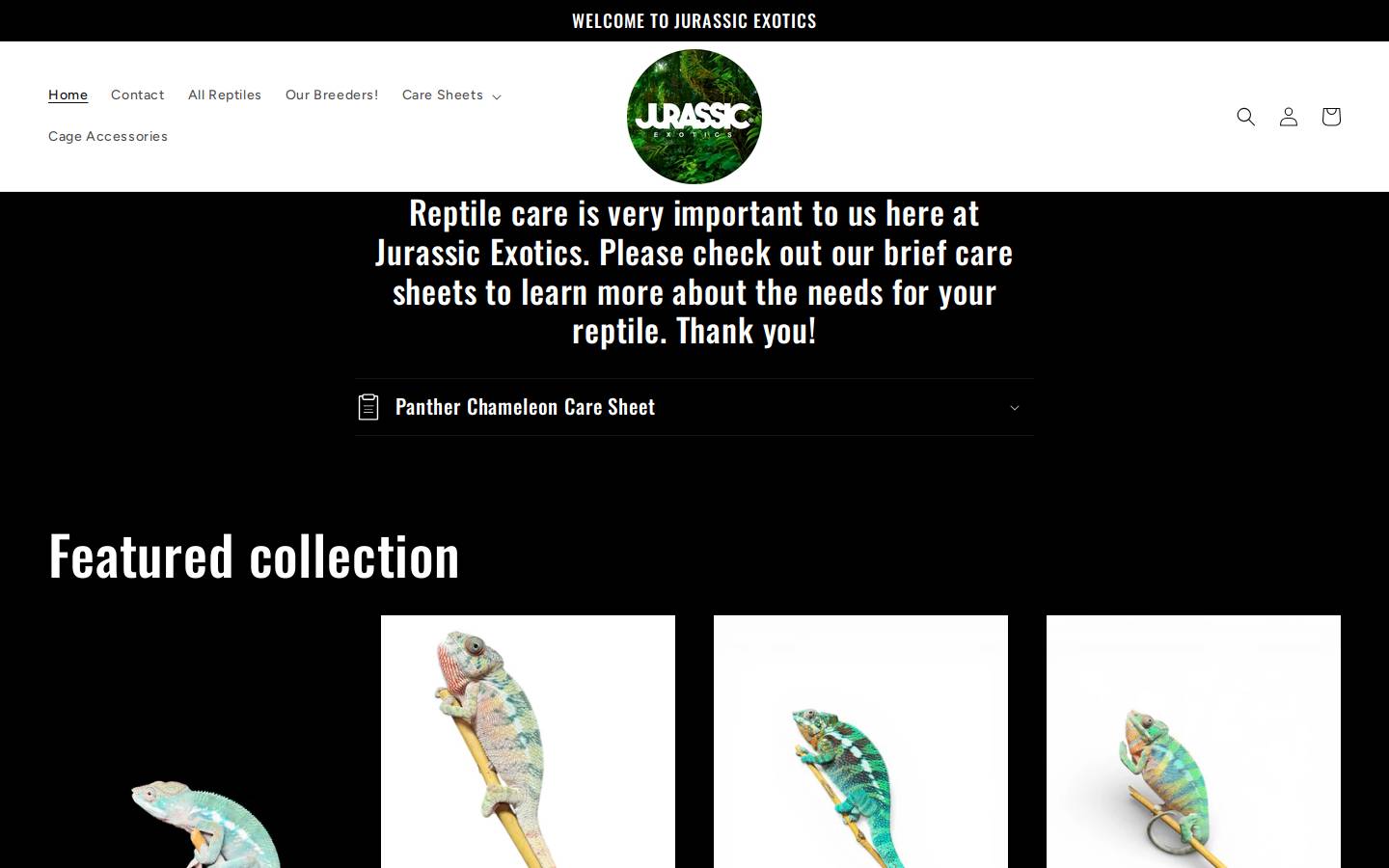 jurassicexotics.com homepage screenshot