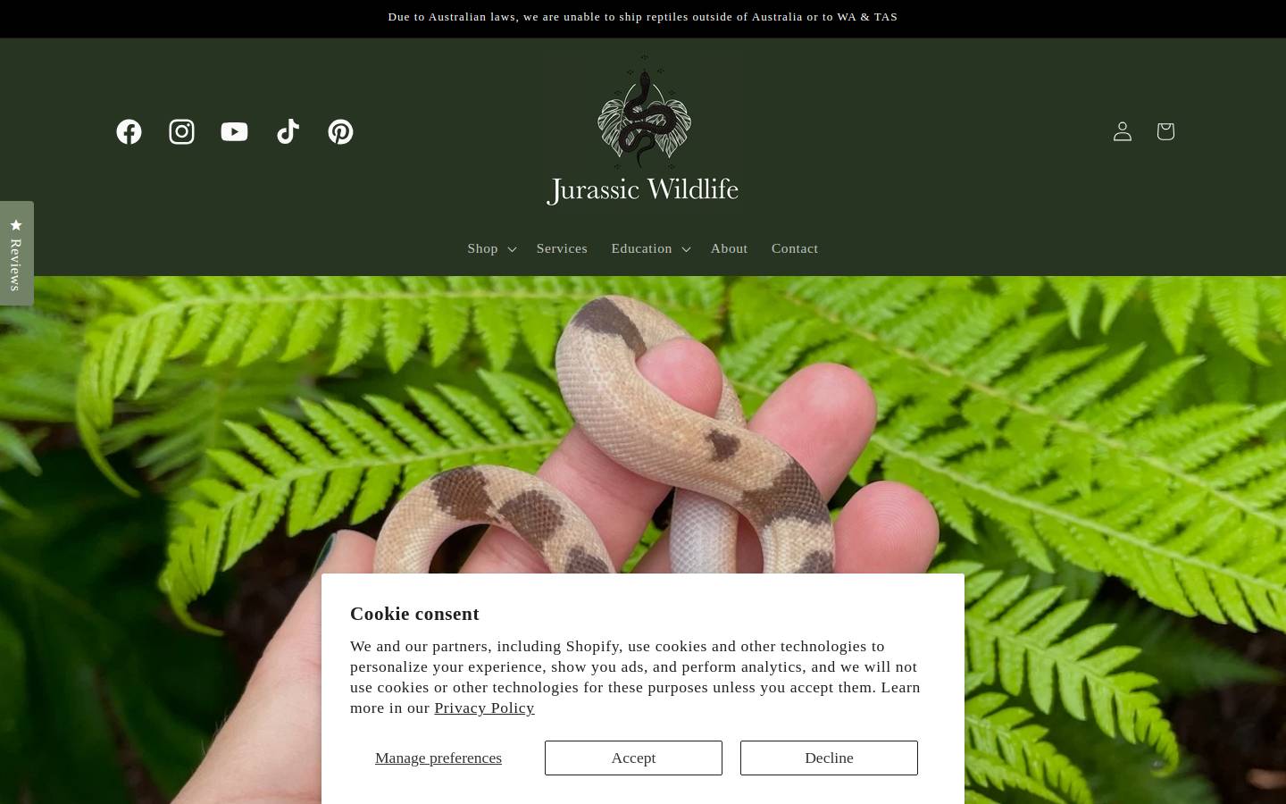 jurassicwildlife.com.au homepage screenshot