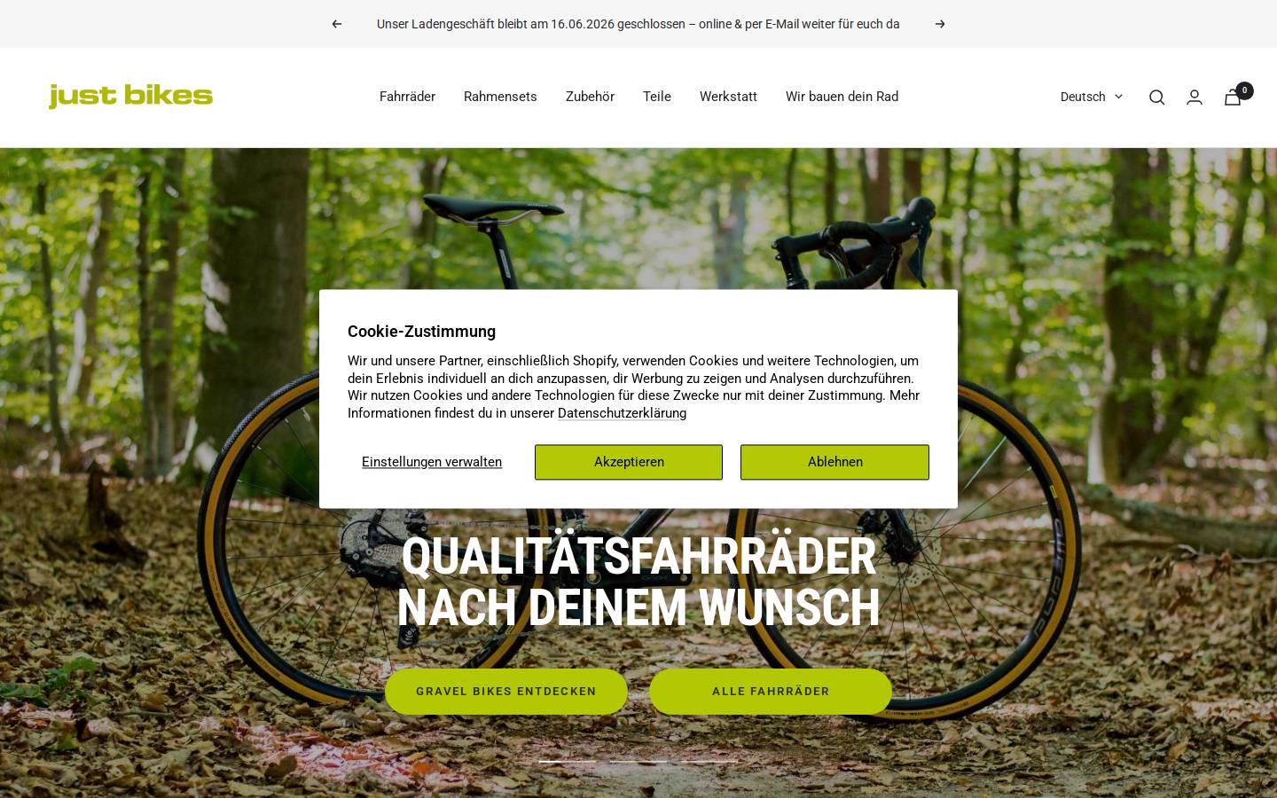 just-bikes.de homepage screenshot