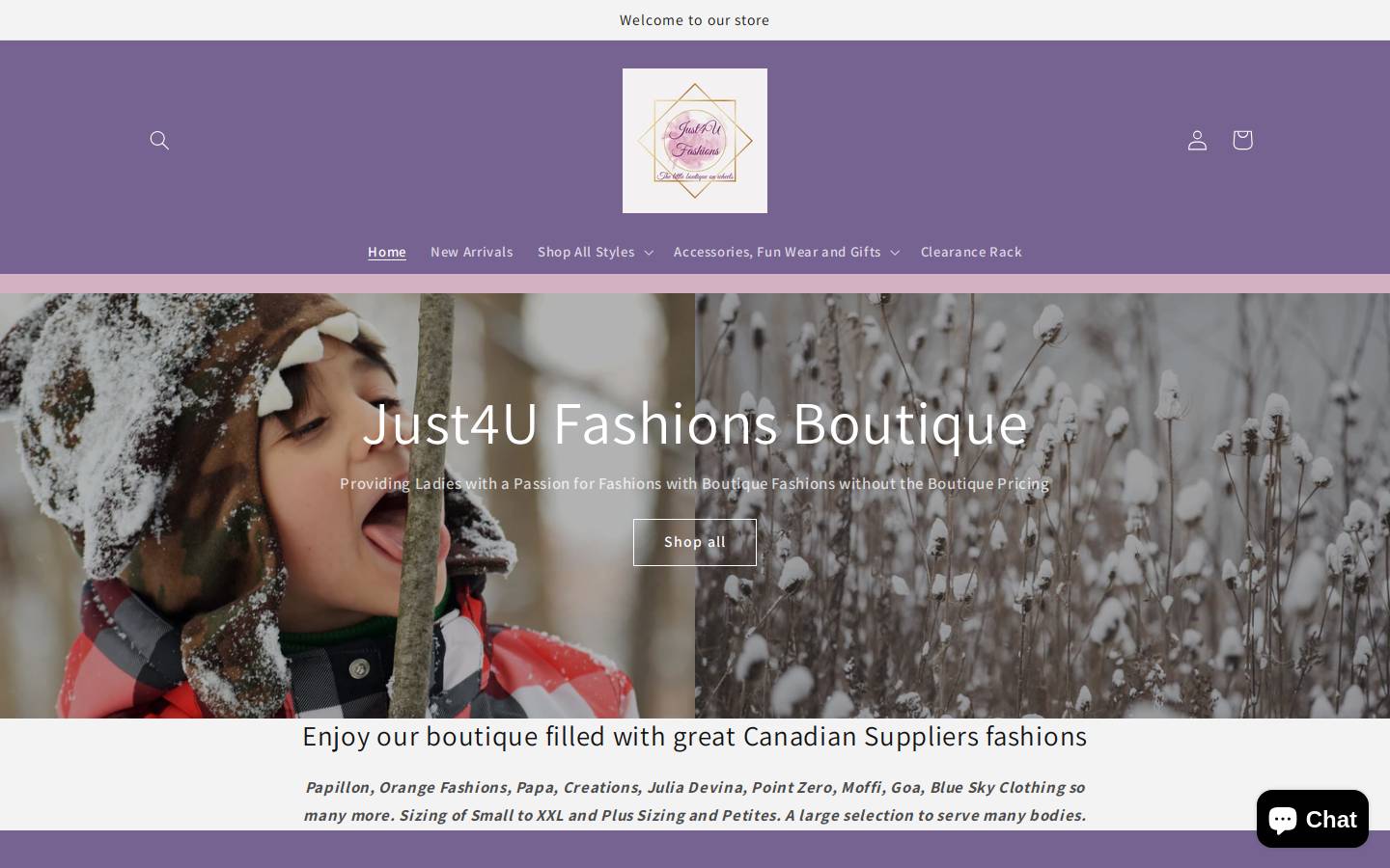 just4ufashionsboutique.ca homepage screenshot