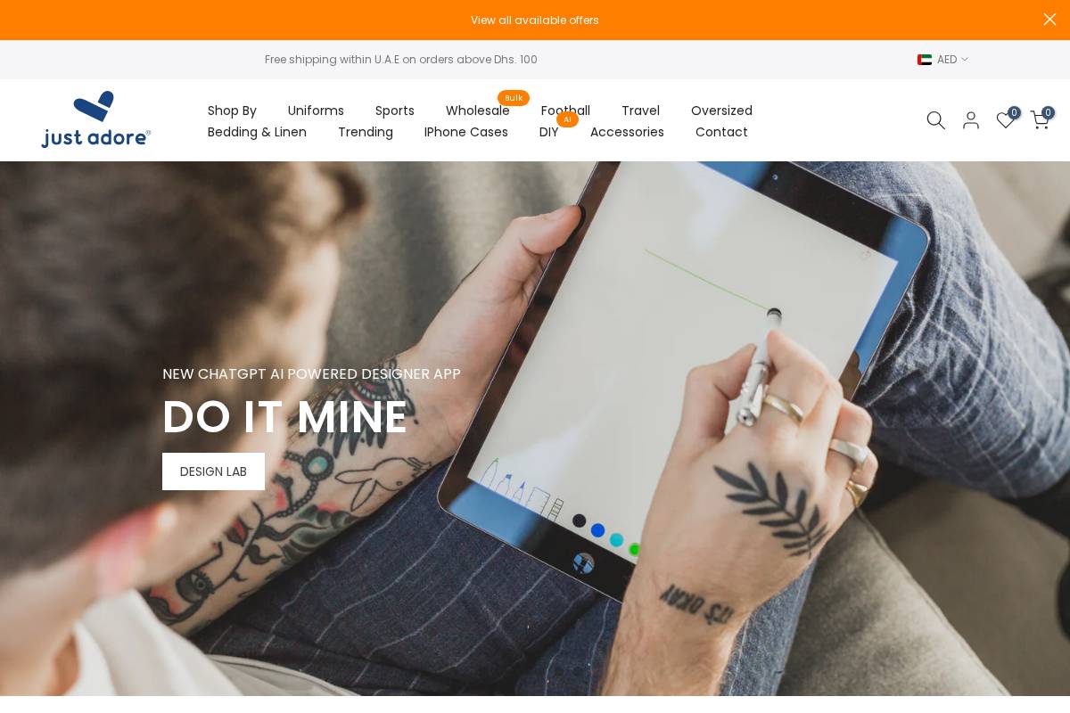 justadore.ae homepage screenshot