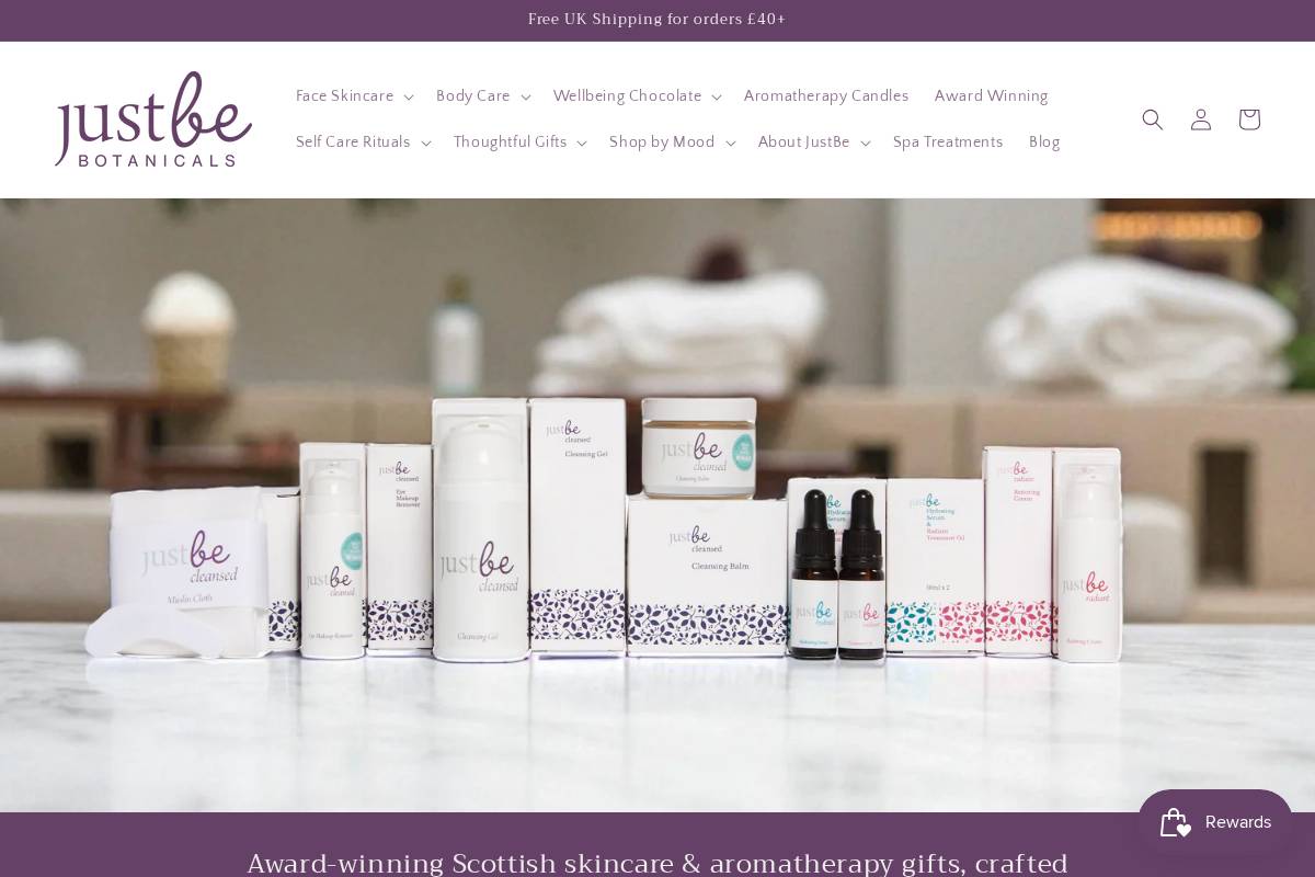 Justbebotanicals homepage screenshot