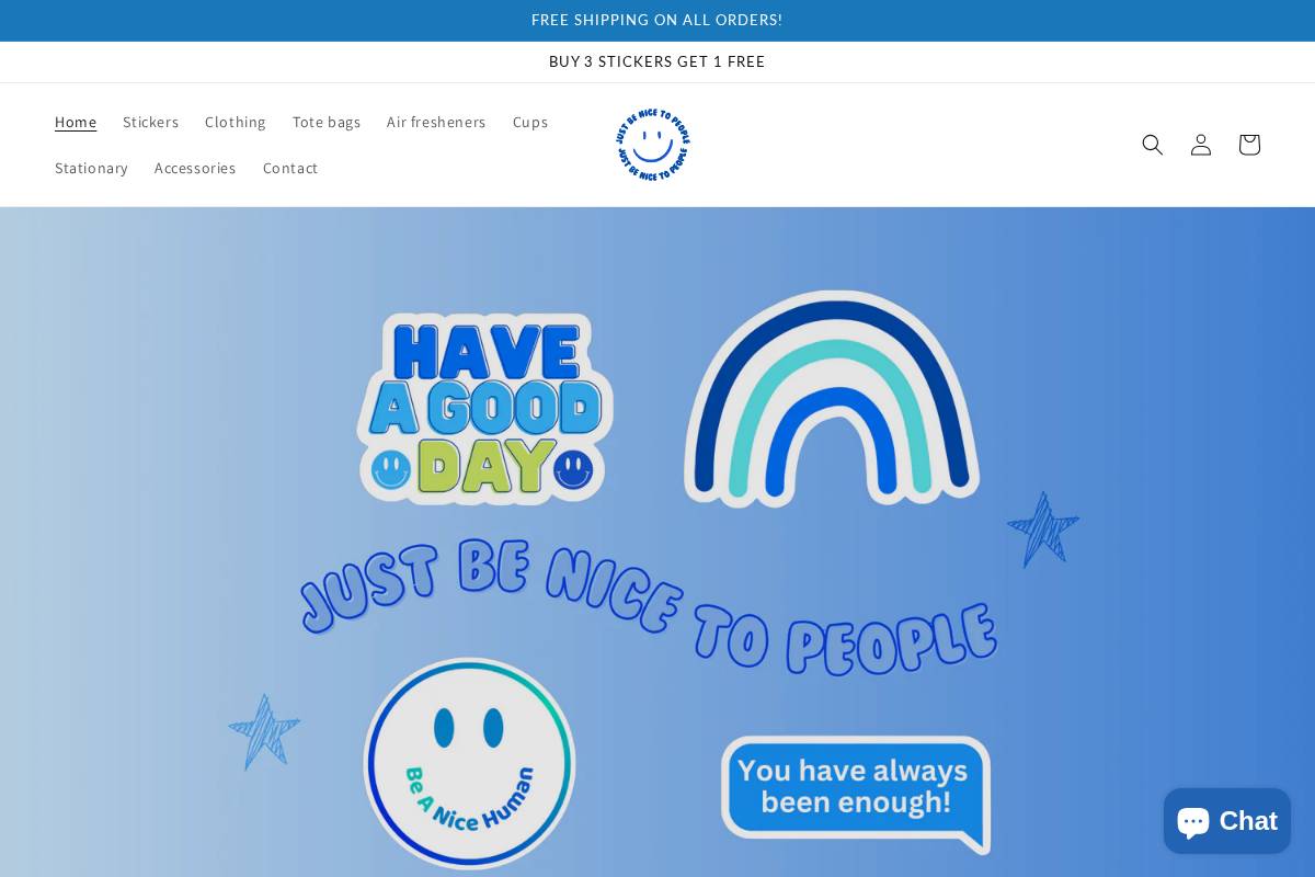 justbenicetopeople.com homepage screenshot