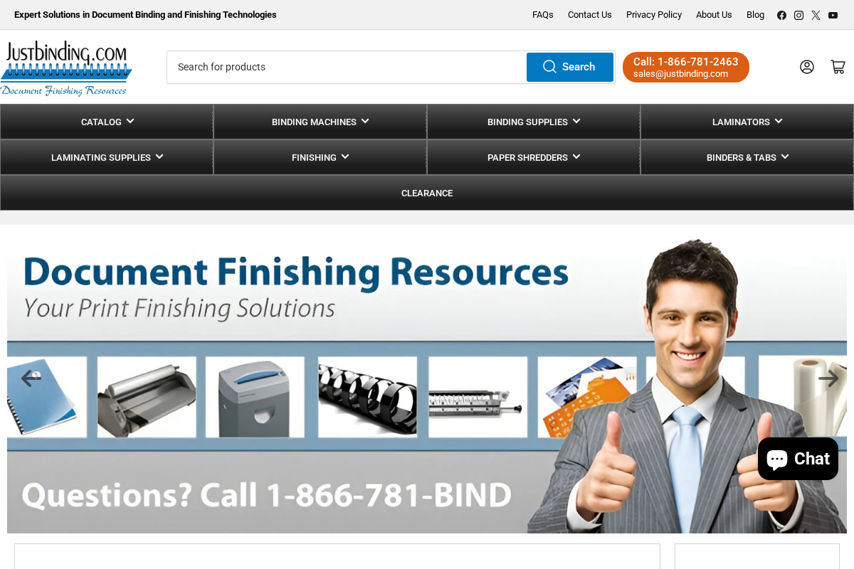 justbinding.com homepage screenshot