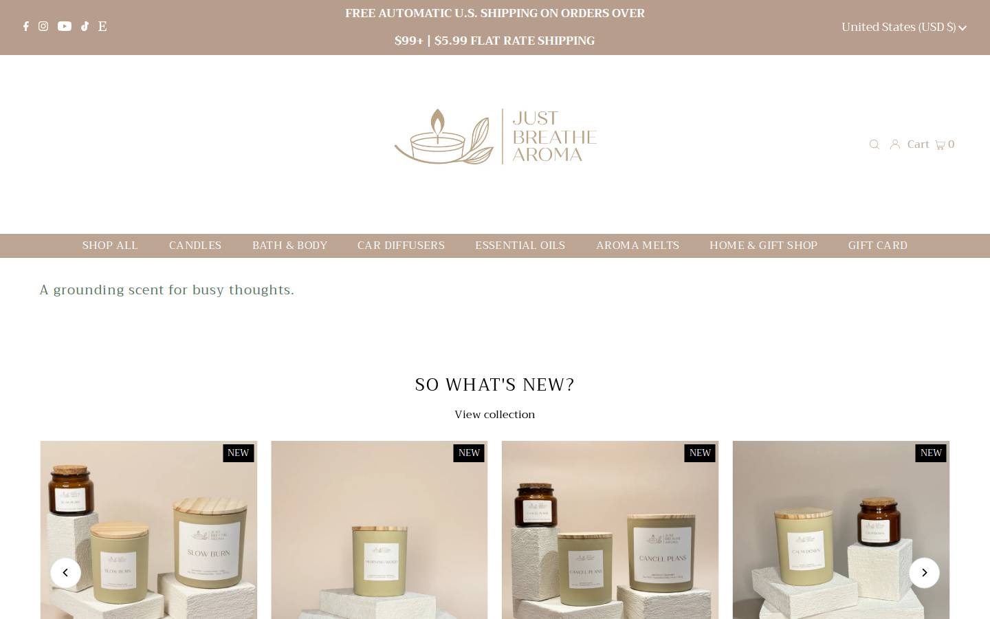 justbreathearoma.com homepage screenshot