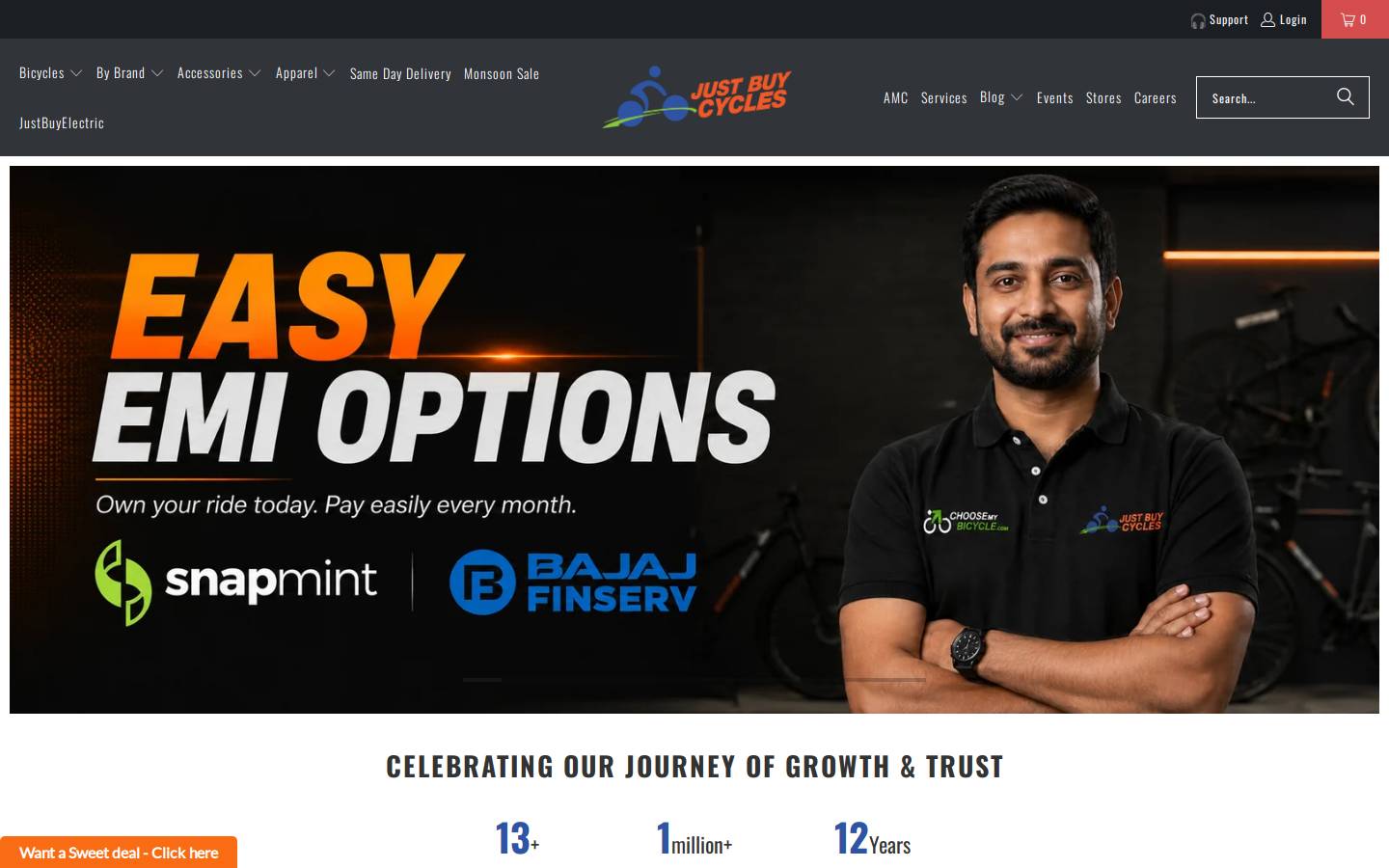 justbuycycles.com homepage screenshot