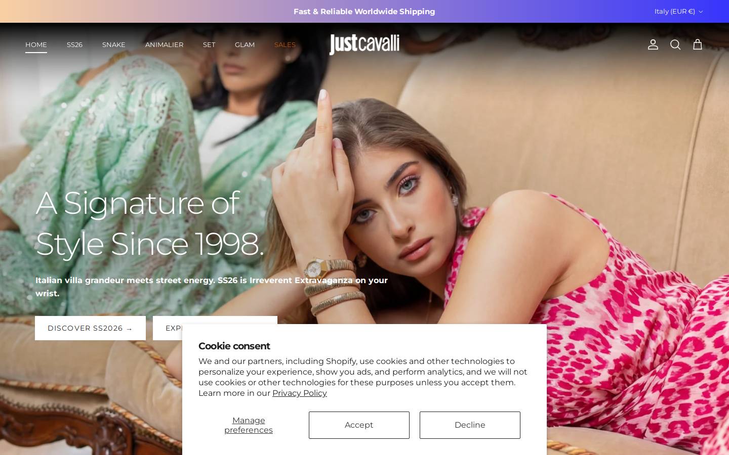 Just Cavalli Watches homepage screenshot