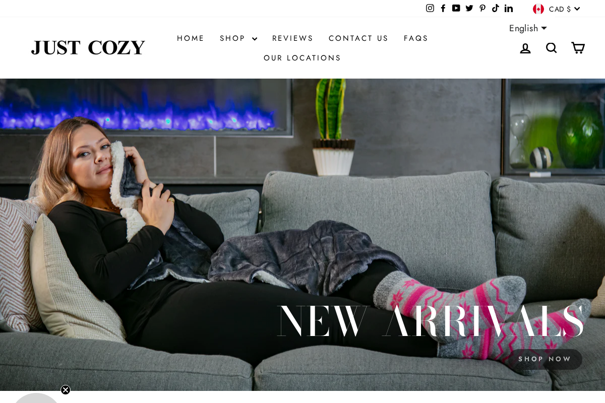 Just Cozy homepage screenshot