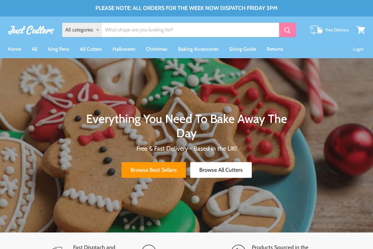 Justcutters homepage screenshot