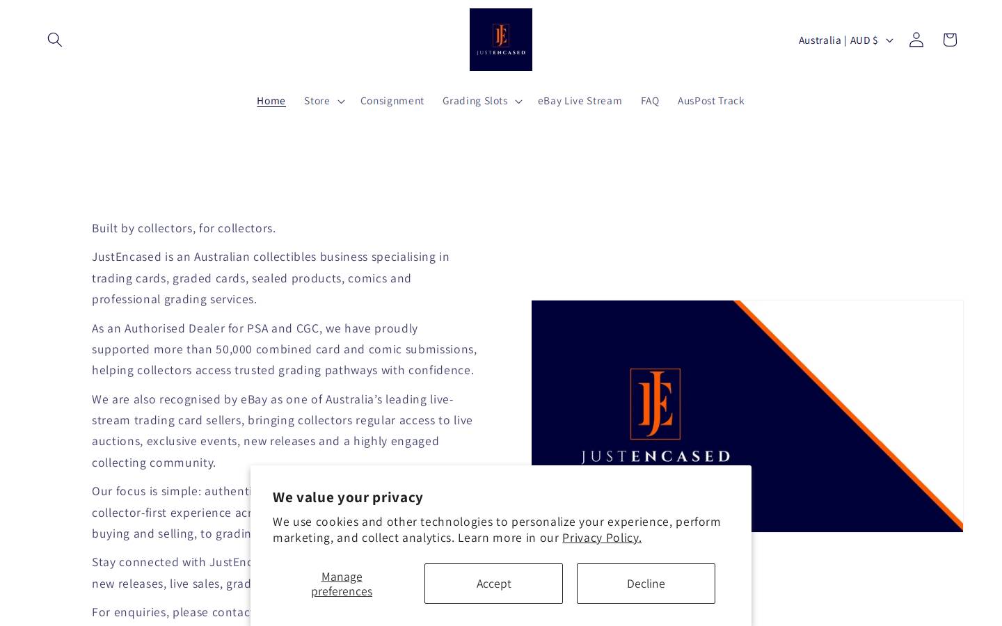 justencased.au homepage screenshot