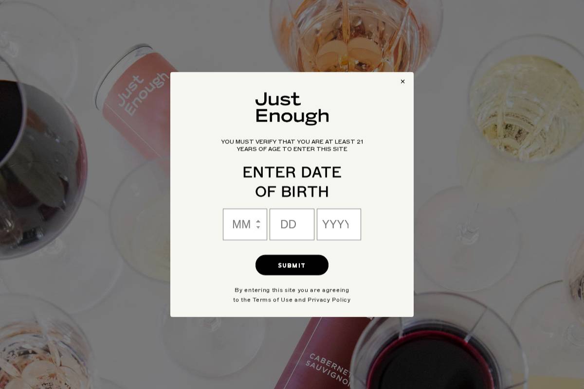 justenoughwines.com homepage screenshot