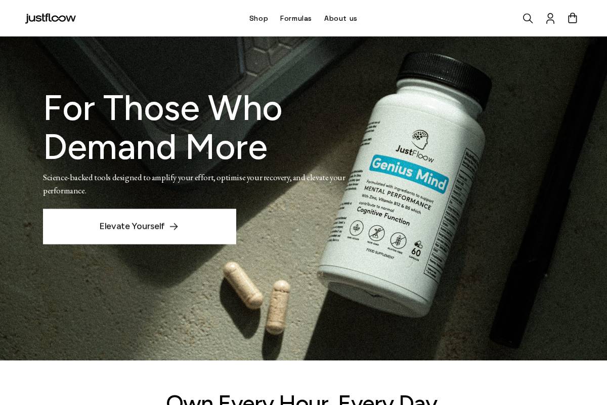 Justfloow homepage screenshot