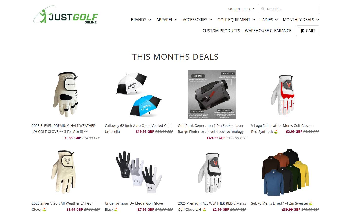 Just Golf Online homepage screenshot