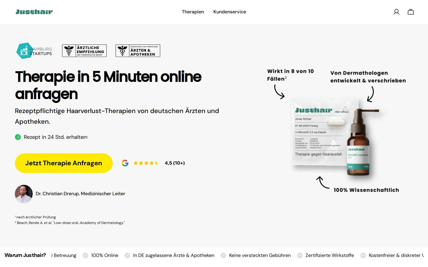 Justhair homepage screenshot