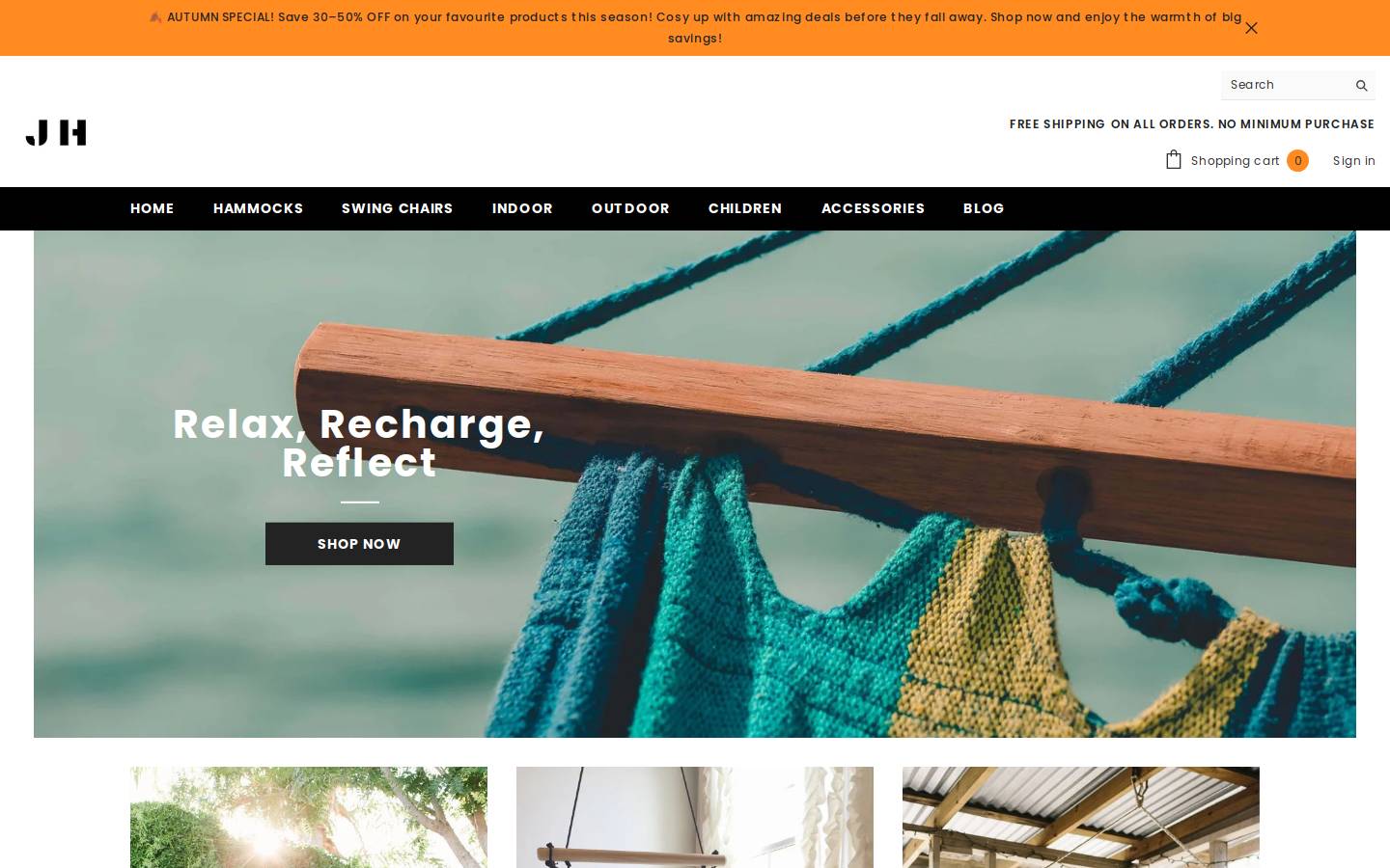 justhammocks.com.au homepage screenshot