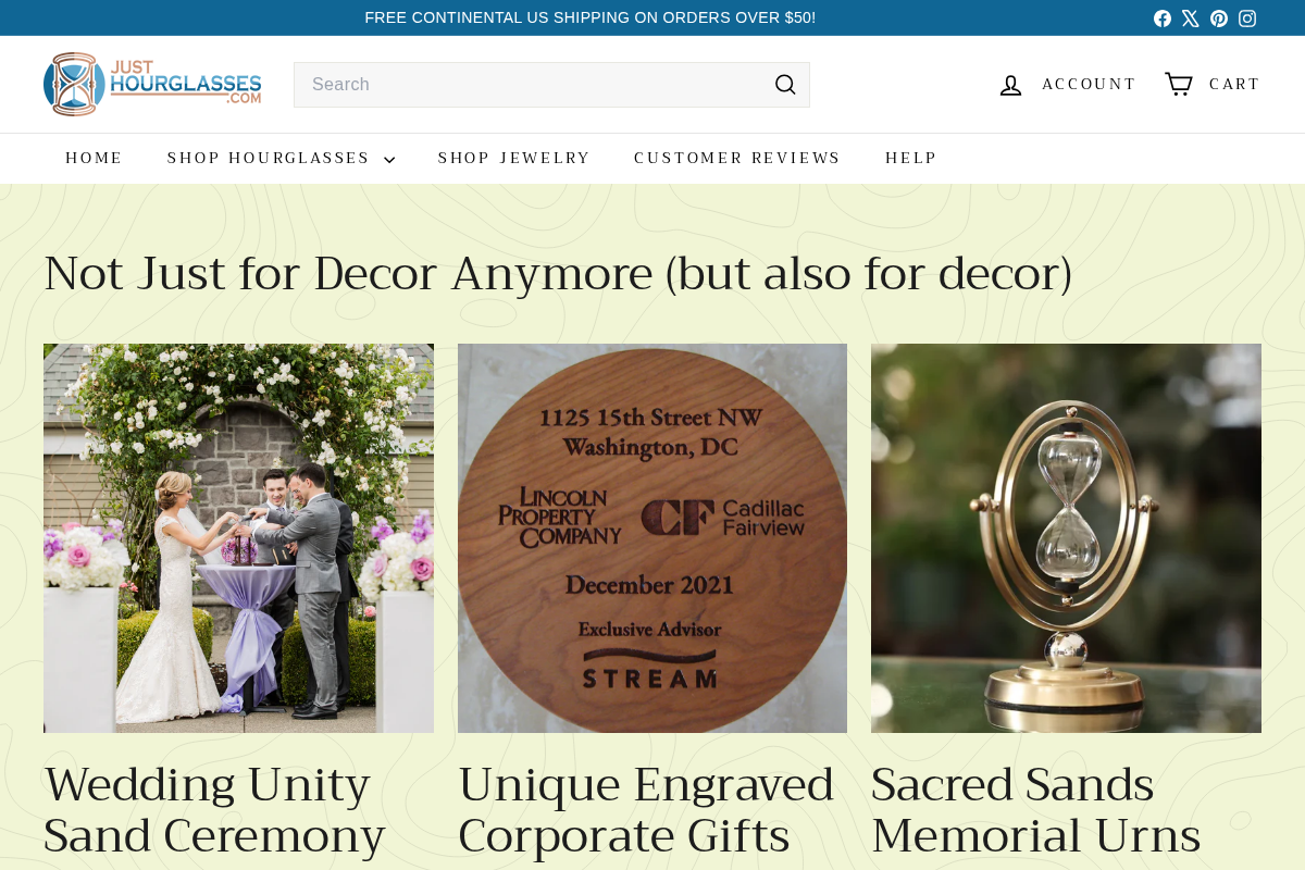 JustHourglasses homepage screenshot