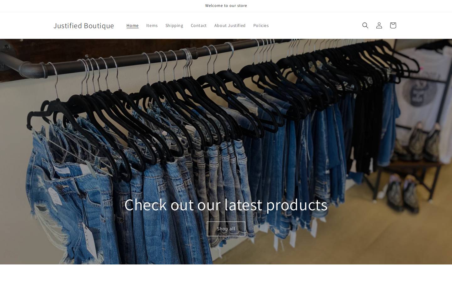 justifiedboutique.com homepage screenshot