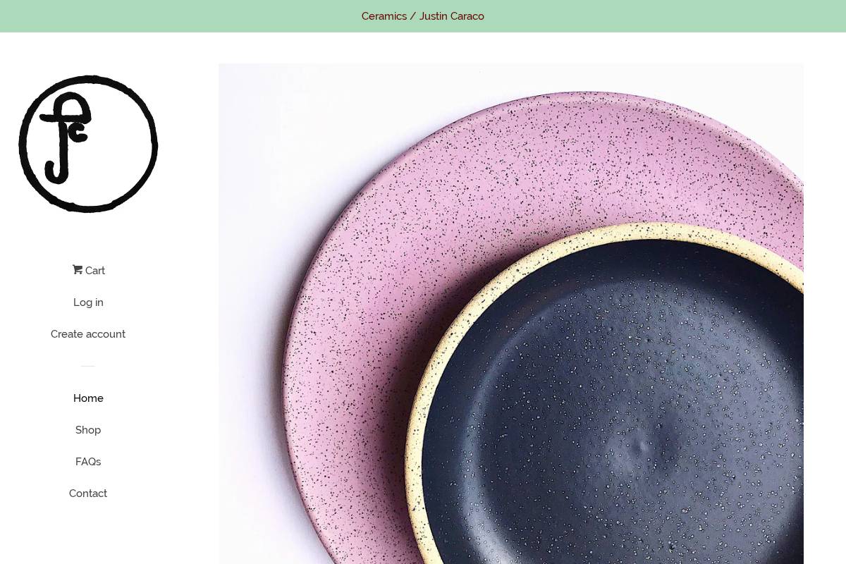 justincaracoceramics.com homepage screenshot